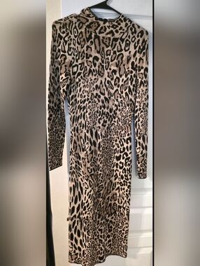 Bar III Animal Print Long Sleeve Dress - Black and Tan